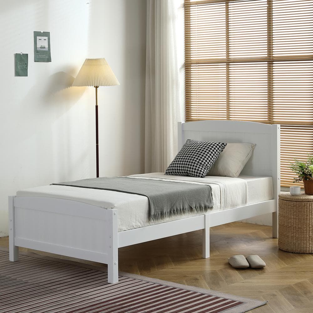 White Wood Frame Twin Platform Bed - thumbnail 6
