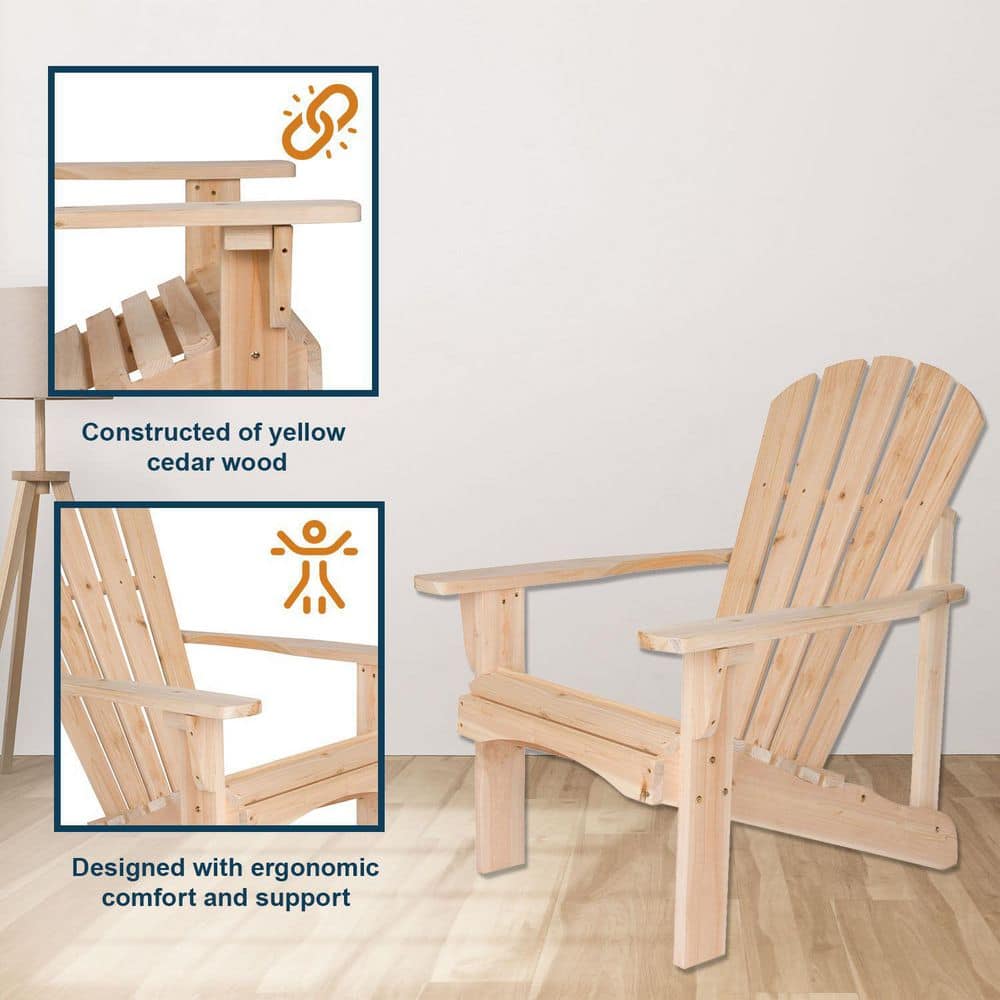 Natural Cedar Wood Adirondack Outdoor Chair with Wide Arms
