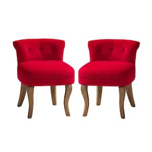 Nila Red Vanity Velvet Upholstered Stool Chairs with Solid Wooden Legs (Set of 2)