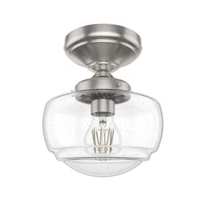 Saddle Creek 6.75 in. 1-Light Brushed Nickel Semi-Flush Mount with Clear Seeded Glass Shade