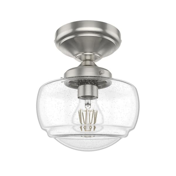 Saddle Creek 6.75 in. 1-Light Brushed Nickel Semi-Flush Mount with Clear Seeded Glass Shade
