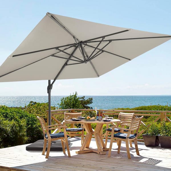 Sonkuki Gray Premium 11.5 x 9 ft. Cantilever Patio Umbrella with a Base and 360° Rotation and Infinite Canopy Angle Adjustment