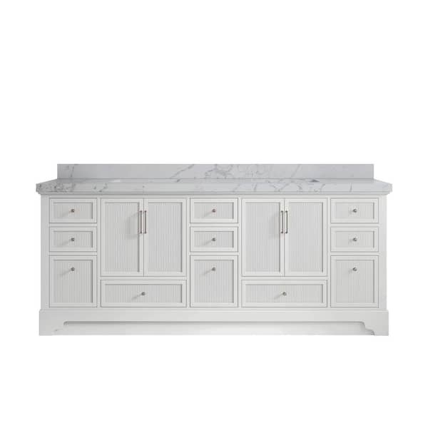 Willow Collections Alys 84 in. W x 22 in. D x 36 in. H Double Sink Bath Vanity in White with 2" Venatino Quartz Top