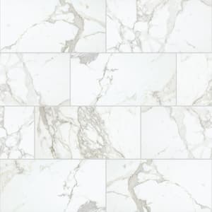 QuicTile Calacatta Marvel Matte 3 in. x 6 in. Porcelain Locking Floor Tile Sample