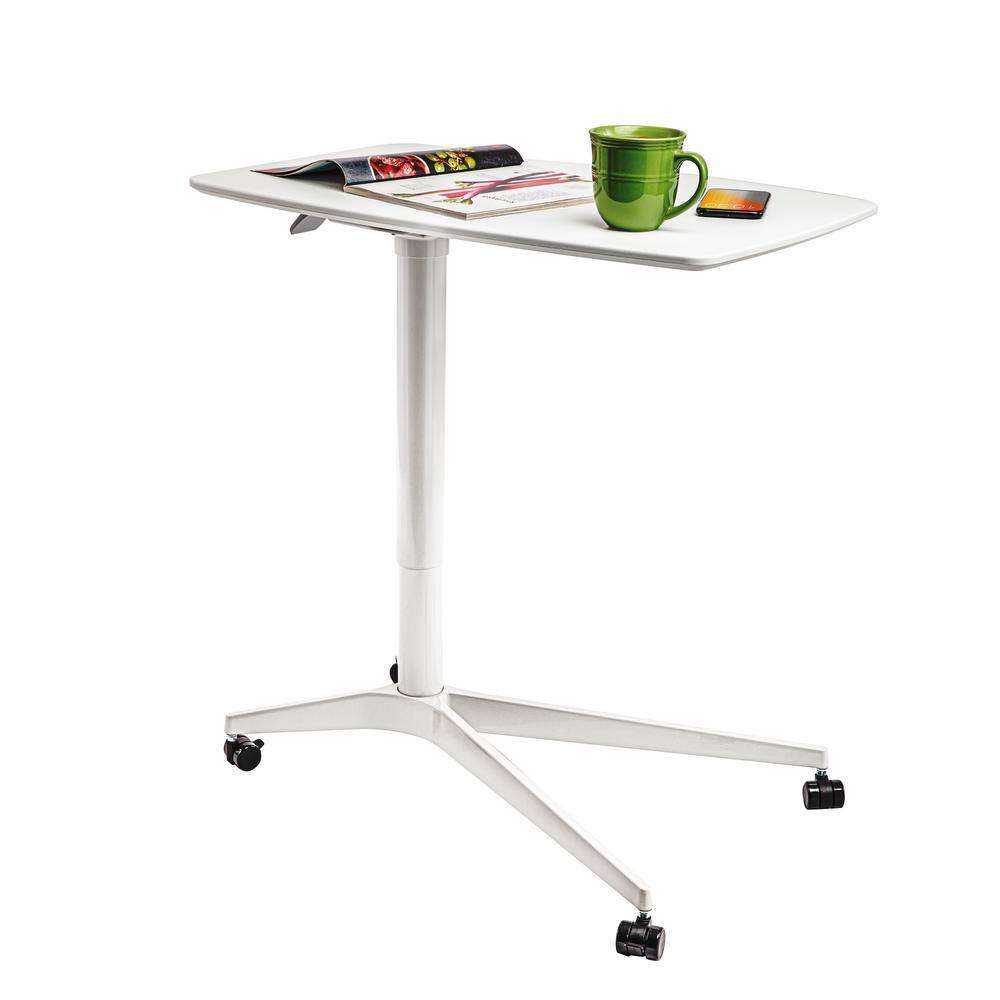 White Steel Adjustable Overbed Table with Casters
