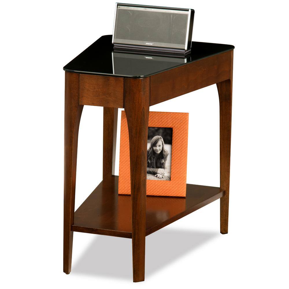 Chestnut Triangular Wood and Glass Accent Table