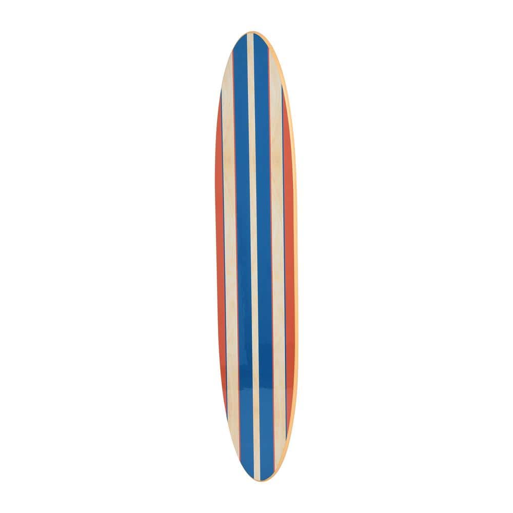 Colorful Marine Wood Surfboard Wall Art with Orange and Blue Stripes