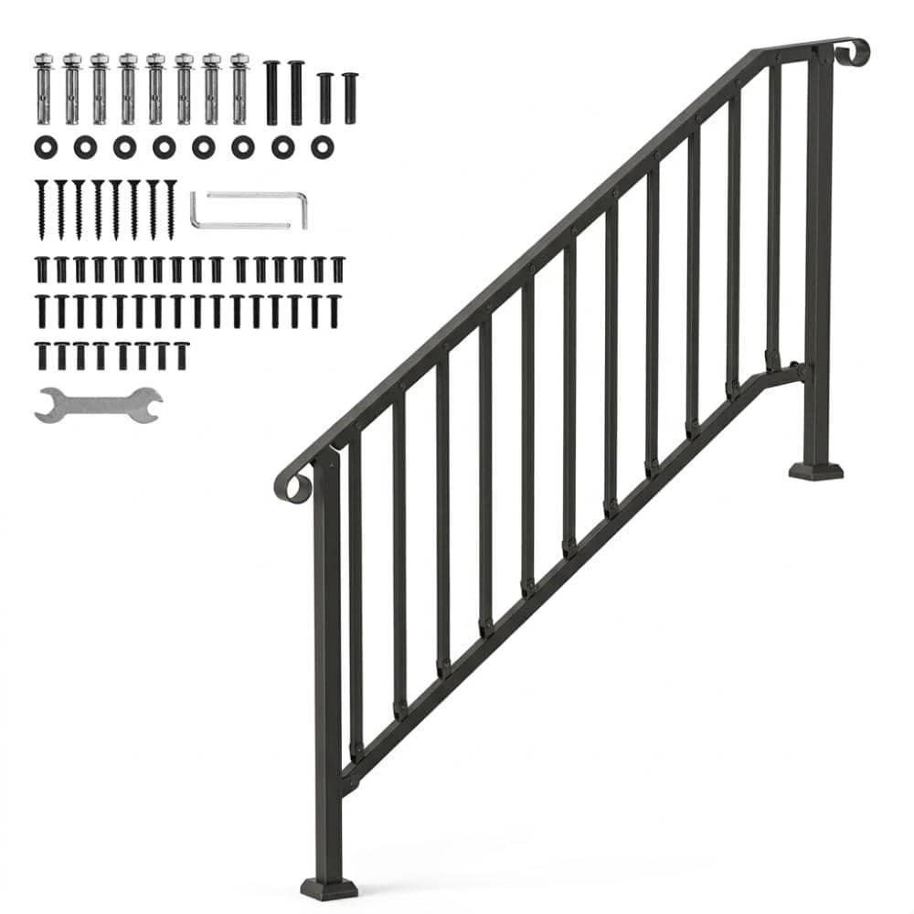 5-Step Outdoor Stair Handrail Kit, Carbon Steel Railing for Concrete Steps&Porch, Safety Rail for Seniors, Black Arch price history on PriceWatchPro
