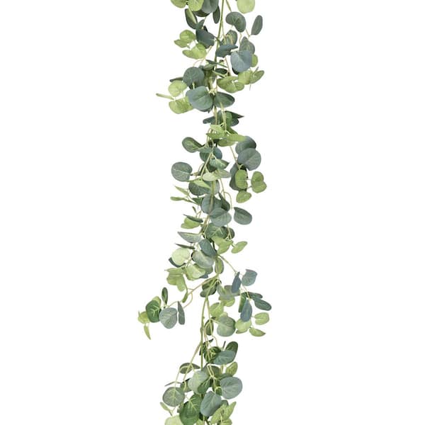 LIVING LUXURY 6 ft. Frosted Green Artificial Eucalyptus Leaf Vine Hanging Plant Greenery Foliage Garland (Set of 2)