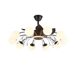 39 in. Indoor Black Modern Ceiling Fan with Light, Reversible Fandelier with Light Bulbs and Remote for Living Room