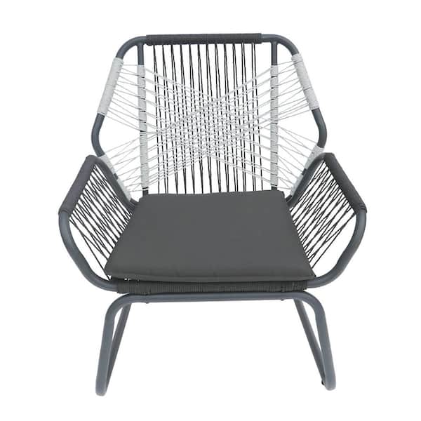 Gray Metal Outdoor Lounge Chair with Gray Cushion (2-Pack)