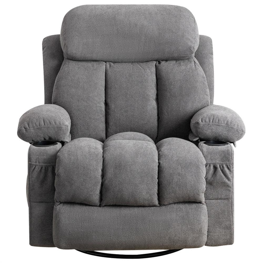39.76 in. W Grey Fabric Recliner with Rocking, Remote Control, Tufted and S