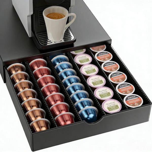 Lynzavix Black Coffee Pod Drawer Organizer with Large-Capacity
