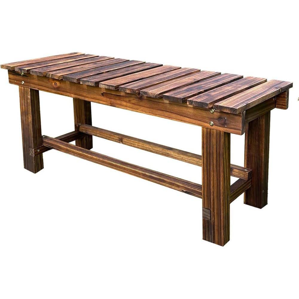 35.4 in. Outdoor Wood Bench, 2-Person Seat, High-Temperature Carbonized Fir Wood, Backless Garden Bench price history on PriceWatchPro