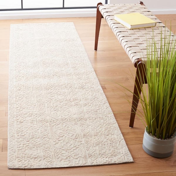 Abstract Beige/Light Brown 2 ft. x 8 ft. Striped Floral Runner Rug