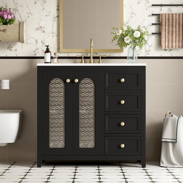 Magic Home 36 in. bathroom vanity with two soft close doors, adjustable shelves and three soft close drawers