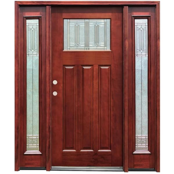 Pacific Entries 70 in. x 80 in. Diablo Craftsman 1 Lite Stained Mahogany Wood Prehung Front Door with 14 in. Sidelites