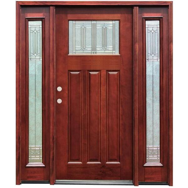 Pacific Entries 70 in. x 80 in. Diablo Craftsman 1 Lite Stained Mahogany Wood Prehung Front Door w/ 6 in. Wall Series & 14 in. Sidelites