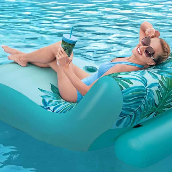 69 in. x 42 in. Luxury Fabric Covered Inflatable Swimming Pool Relaxation Lounger Float