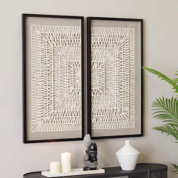 Novogratz White Handmade 3D Origami Geometric Shadow Box with Black Framed (Set of 2) 39.4 in x 19.7 in
