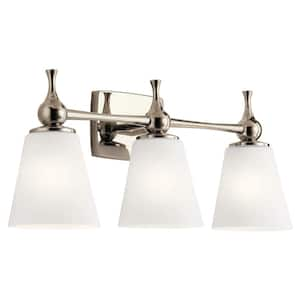 Cosabella 24 in. 3-Light Polished Nickel Contemporary Bathroom Vanity Light with Satin Etched Cased Opal Glass