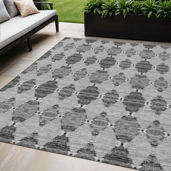 Gray, Charcoal, Silver 5 ft. x 8 ft. Woven Moroccan Polyester Rectangle Indoor/Outdoor Area Rug