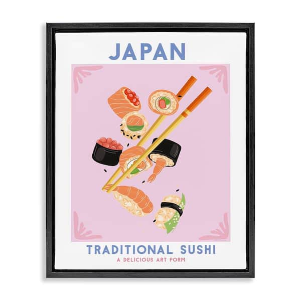 Stupell Industries Japanese Traditional Sushi by Omar Escalante Black Floater Frame Food Graphic Art Print 31 in. x 25 in.