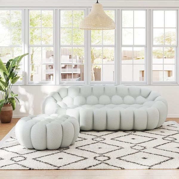 (2-Piece) Bubble Armless Couch, 98 in. Mesh Fabric Curved Modular Sectional Sofa Floor Living Room Set in Gray