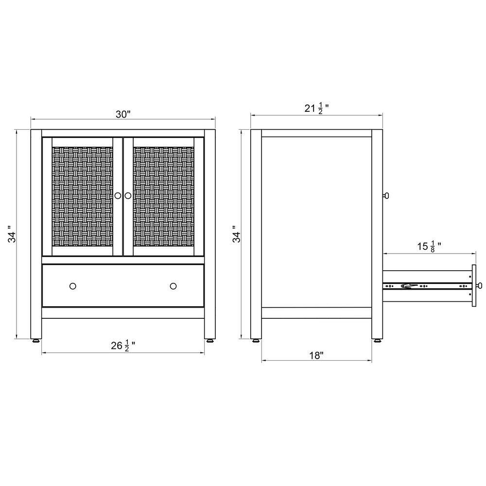 Natural Rubber Wood Freestanding Bathroom Vanity with Rattan Doors