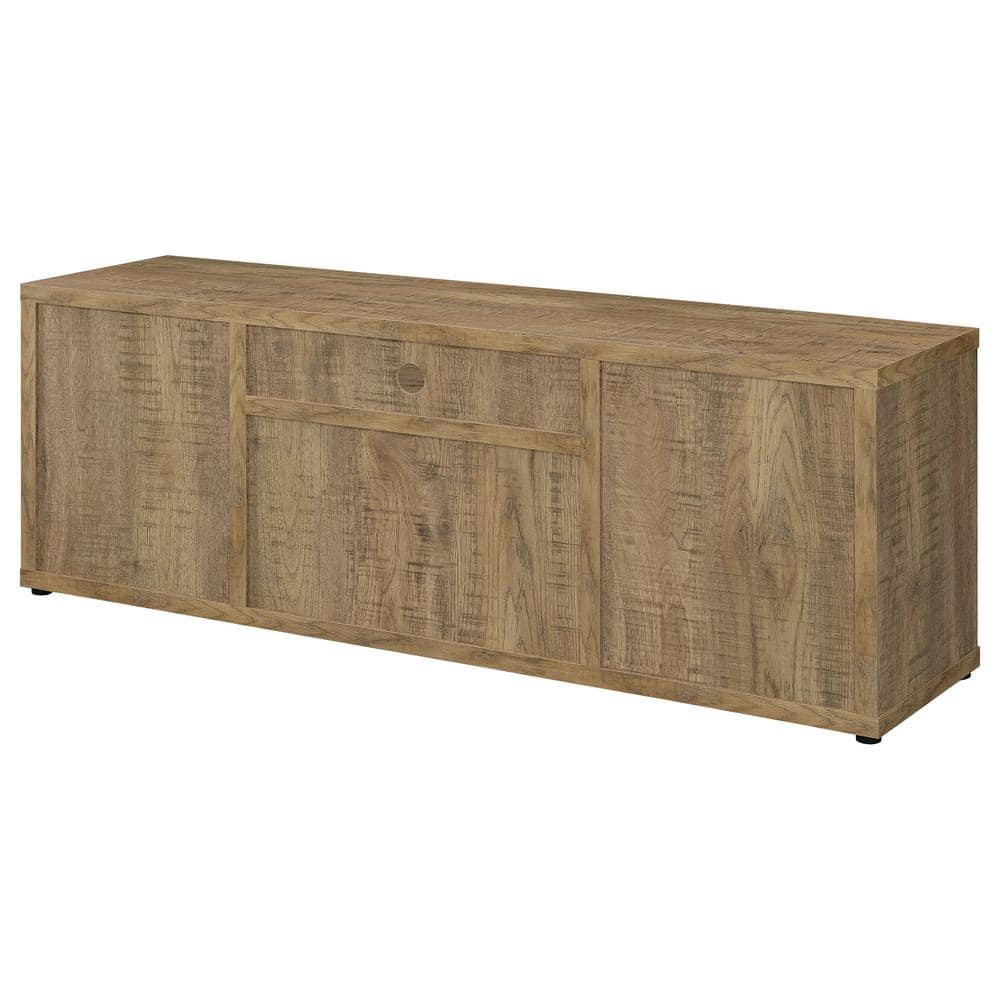 Rustic Brown Mango Wood 4-Door TV Stand with Cabinet