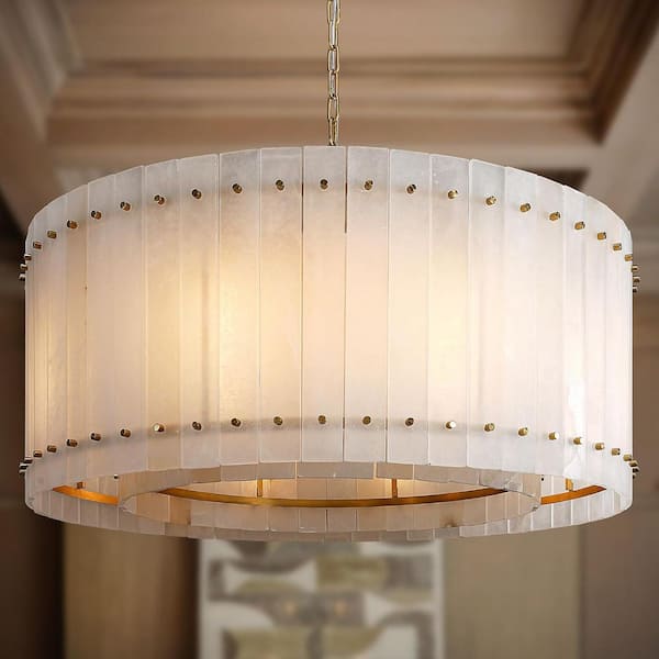 37 in. 8-Light White Alabaster Chandelier, Modern Round Natural Marble Chandelier for Dining Room, Living Room, Entryway