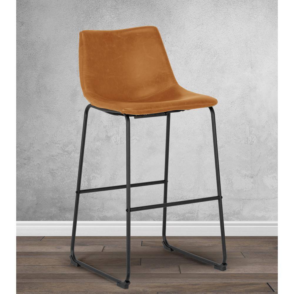 Adan 39" Brown Faux Leather and Iron Bar Stool Set
