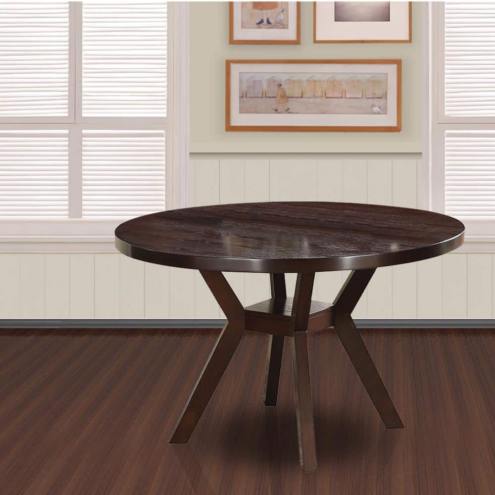 Espresso Finish Contemporary Round Wood Dining Table, Seats Four
