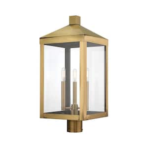 Nyack 10.5 in. 3-Light Antique Brass Outdoor Post Top Lantern