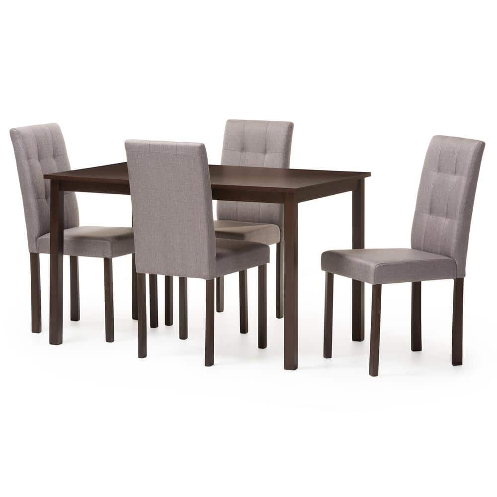Modern 5-Piece Gray Fabric Upholstered Dining Set with Grid Tufting
