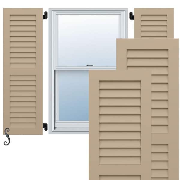 Ekena Millwork EnduraCore 2-Equal Louver 18 in. W x 34 in. H Louvered Composite Shutters Pair in Primed