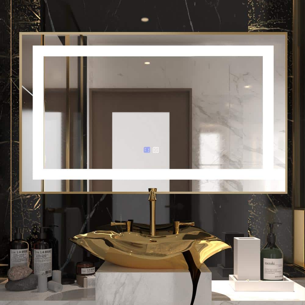 ES-DIY 40 in. W x 24 in. H Rectangular Gold Framed Anti-Fog Wall Mounted LED  Bathroom Vanity Mirror Lighted Mirror THD1BM4024FGOLD The Home Depot