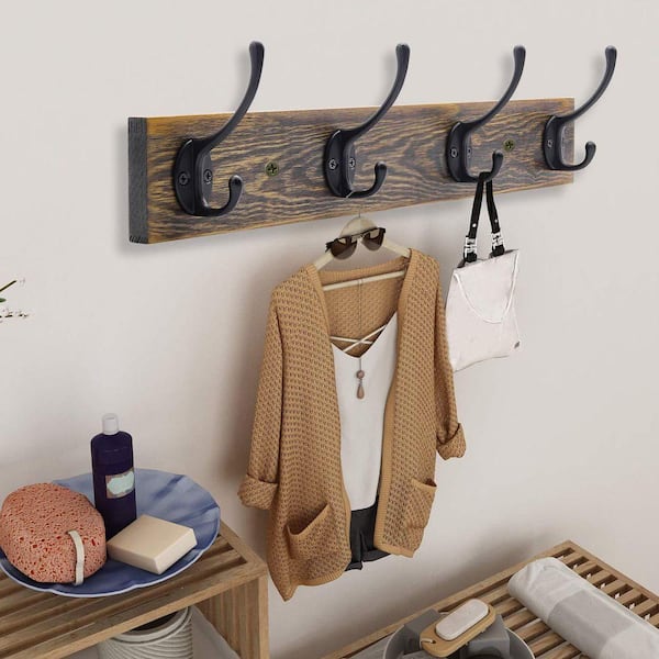 Angel Sar Entryway Hanging Coat Rack with 4 Black Literary Rustic