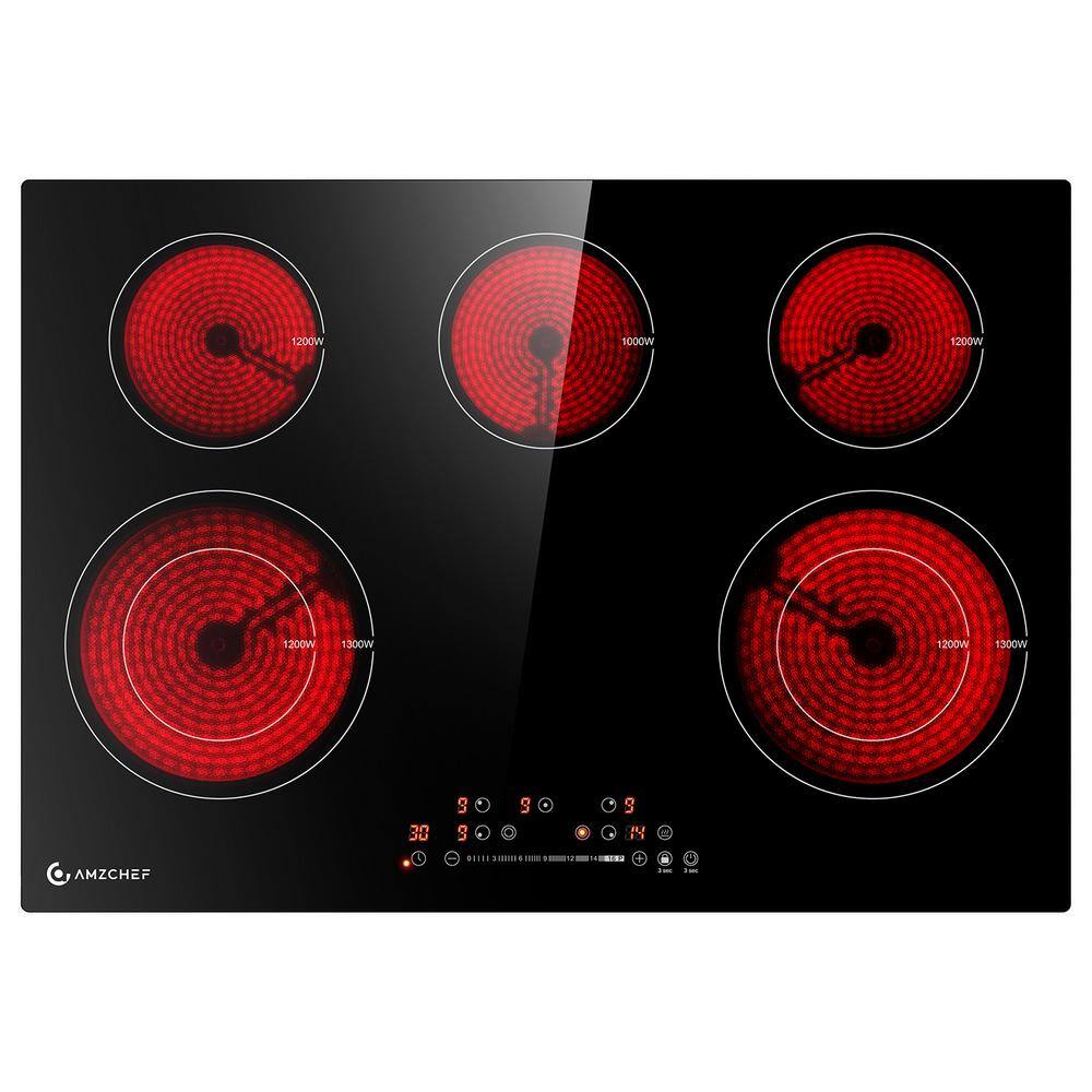 amzchef 30 in. 5Elements Ceramic Surface Type Electric Cooktop in Black with 16Heating Levels