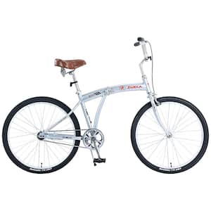 Silver 26 in. Single Speed Folding Bicycles, Beach Cruiser Bike