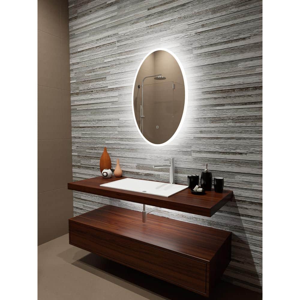 Reflection 24 in. W x 36 in. Oval Edged Lit Frameless Wall Mounted Bathroom