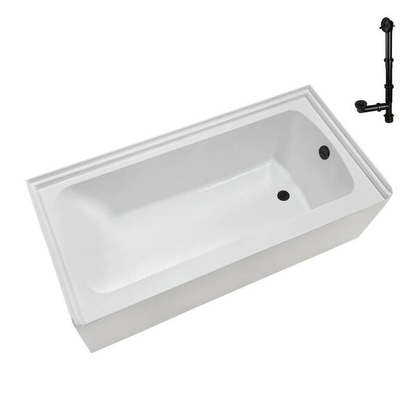 Streamline 66 in. x 32 in. Soaking Acrylic Alcove Bathtub with Right Drain in Glossy White, External Drain in Matte Black