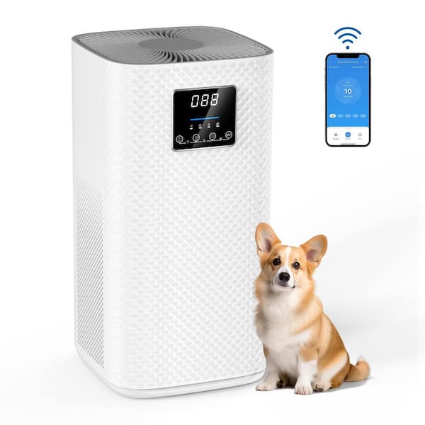 2,200 sq. ft. H13 True HEPA Room Air Purifier-Wi-fi Control, Variable Speed-Auto Mode, Negative Ion, 20 dB Quiet (White)