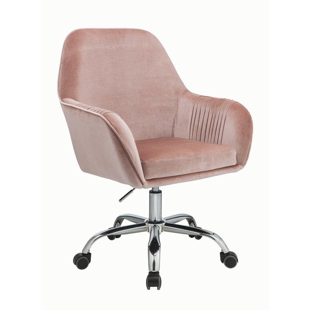 Dusky Rose Velvet Swivel Task Chair with Chrome Metal Base
