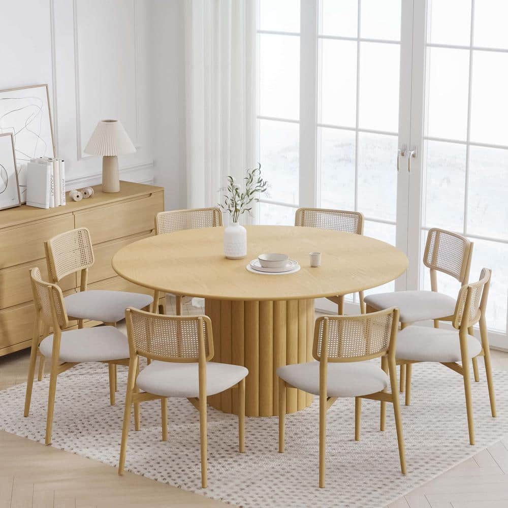 Dovelina 60 in. Natural Oak Wood Color Column Pedestal Round Kitchen