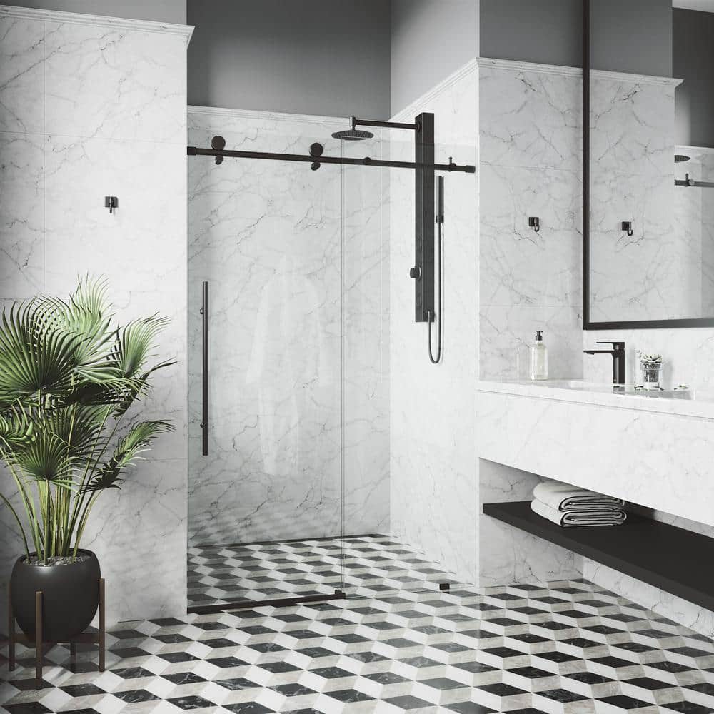 Elan E-Class 64" Matte Black Frameless Sliding Shower Door