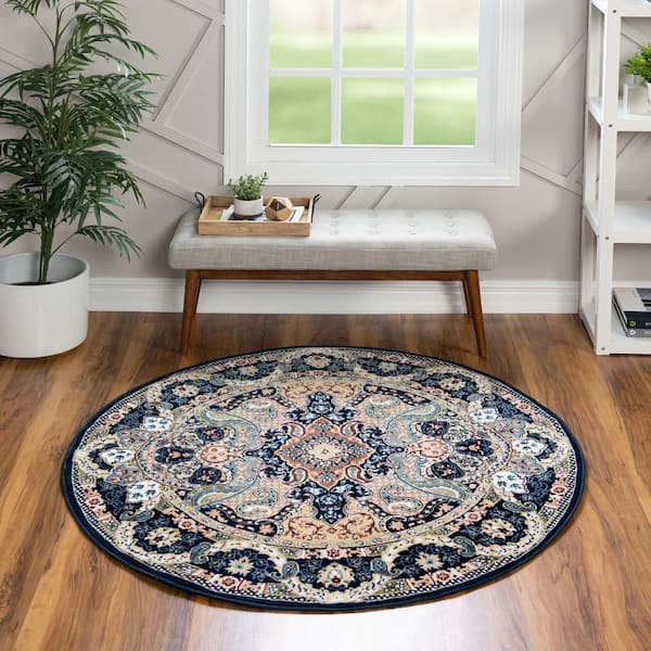 Narenj Glasgow Navy Blue 10' 0 x 10' 0 Round Rug
