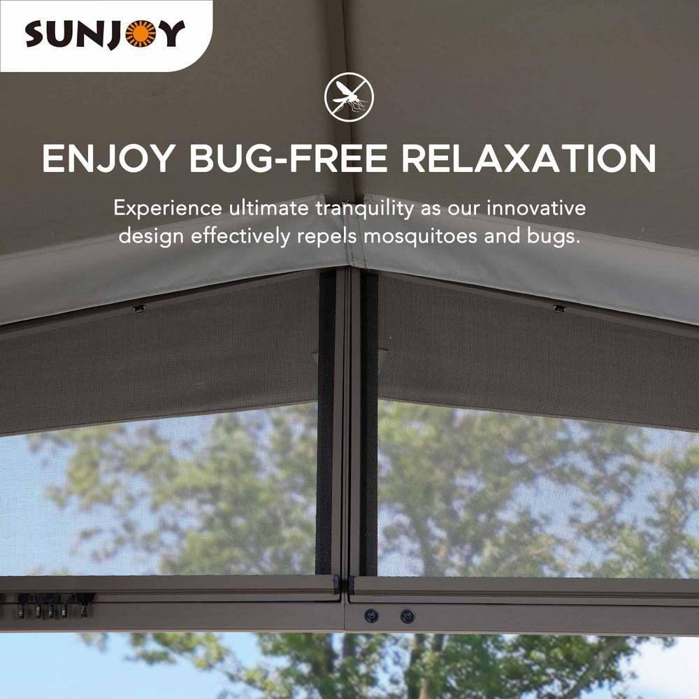 Gray Steel Frame Outdoor Gazebo with Mesh Netting and 2-Tier Roof