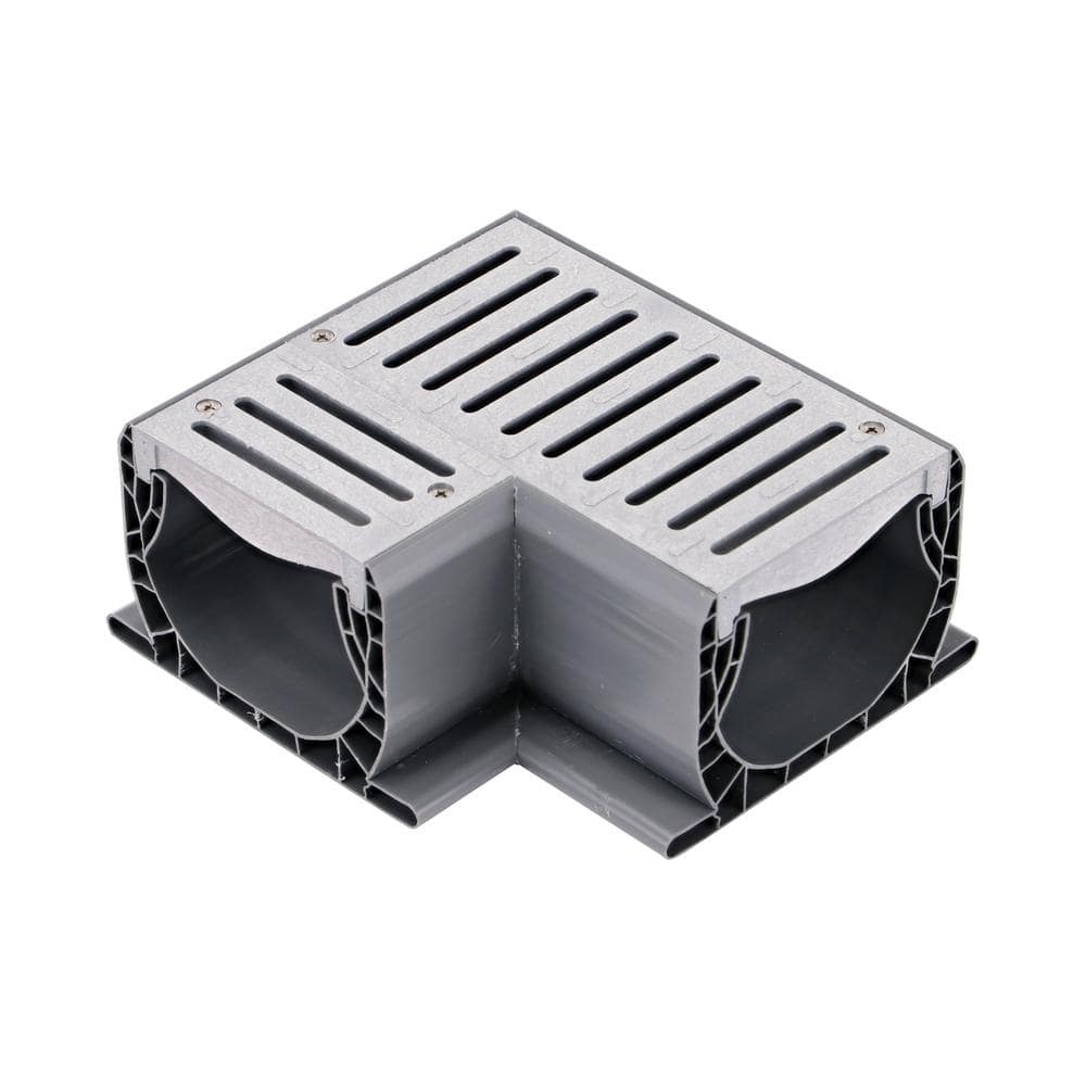 NDS Spee-D Channel Drain 90 Degree Elbow and Grate, Gray