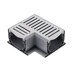 Spee-D Channel Drain 90 Degree Elbow and Grate, Gray Plastic